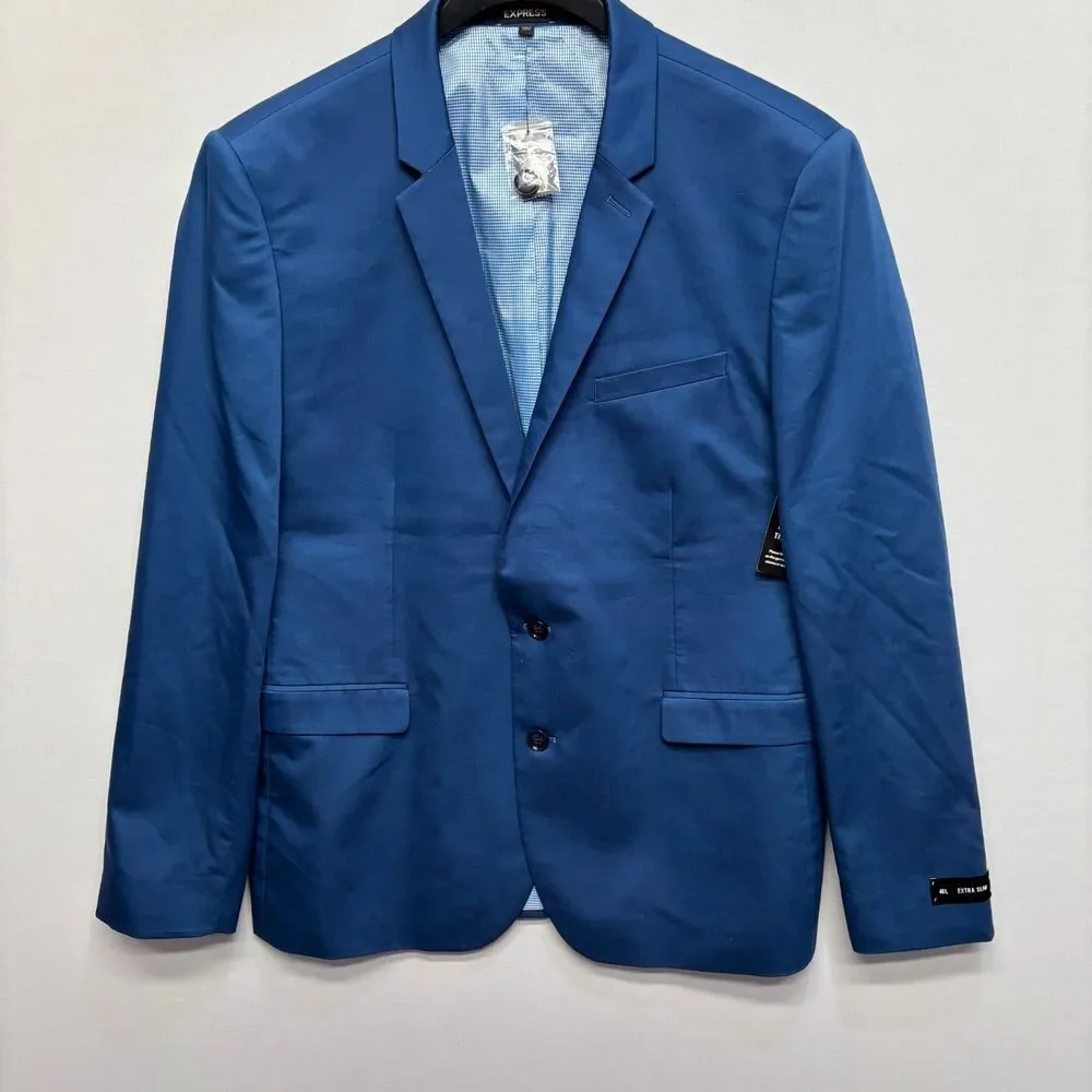 NWT Express Men Blazer Jacket Size 46L 46 Long Extra Slim Blue C085 -25